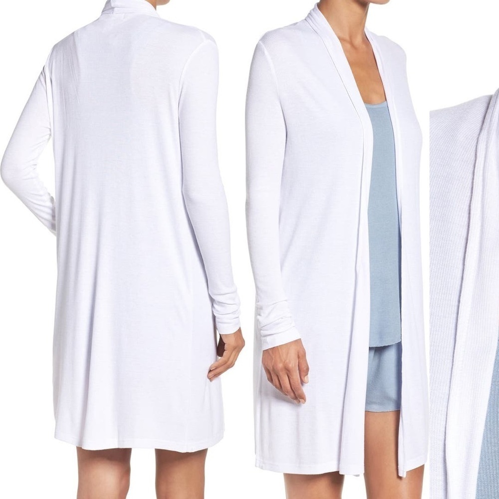 Barefoot Dreams Cream Luxe Knit Jersey Ribbed Long Cardigan S